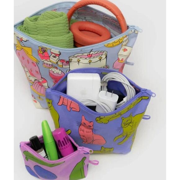 NEW! Baggu GO POUCH 3-PIECE SET in “Still Life” Limited Ed. Recycled Nylon Bags - Picture 5 of 9